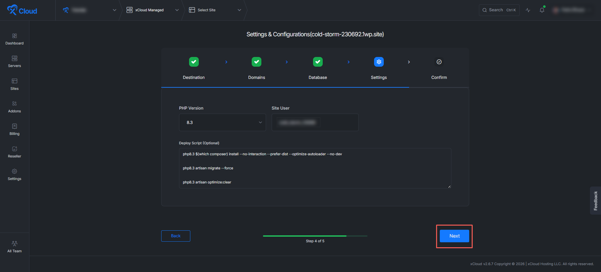 Clone a Laravel app with xCloud โ settings and deploy script