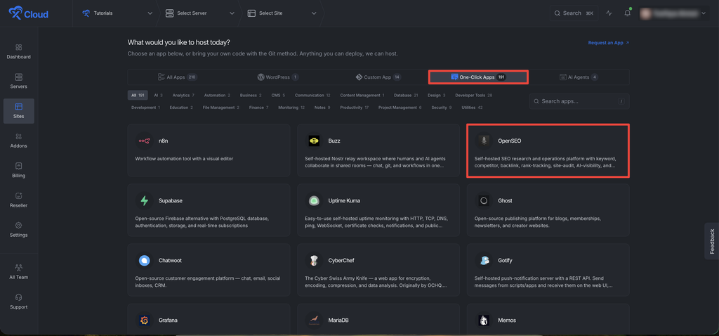 deploy OpenSEO with xCloud