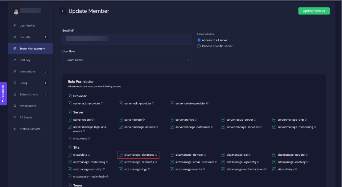 access site database using Adminer