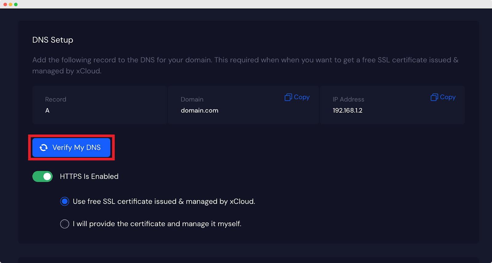 Setup DNS Record In xCloud