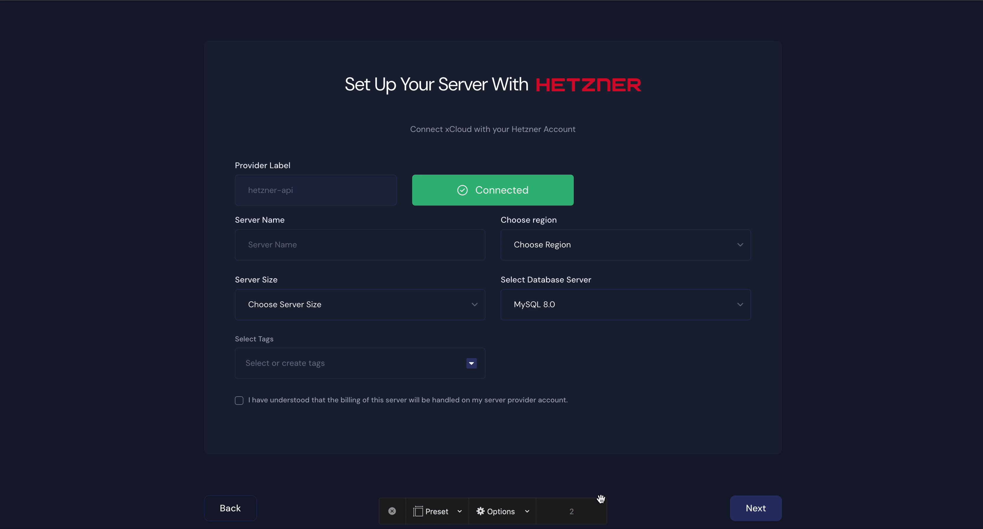 set up a Hetzner server in xCloud