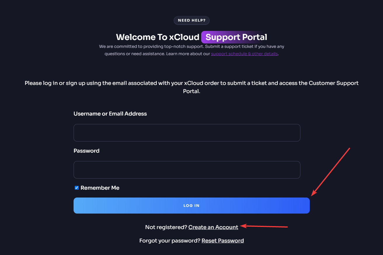 support ticket portal in xCloud