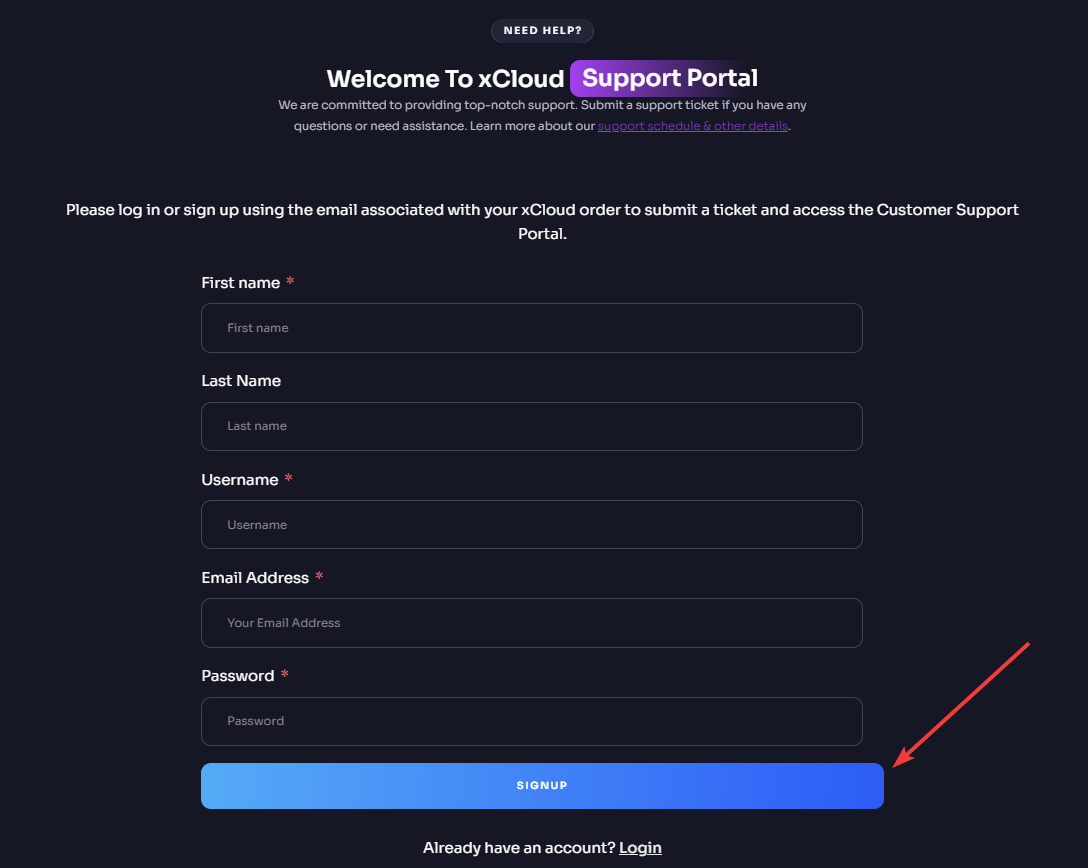 support ticket portal in xCloud