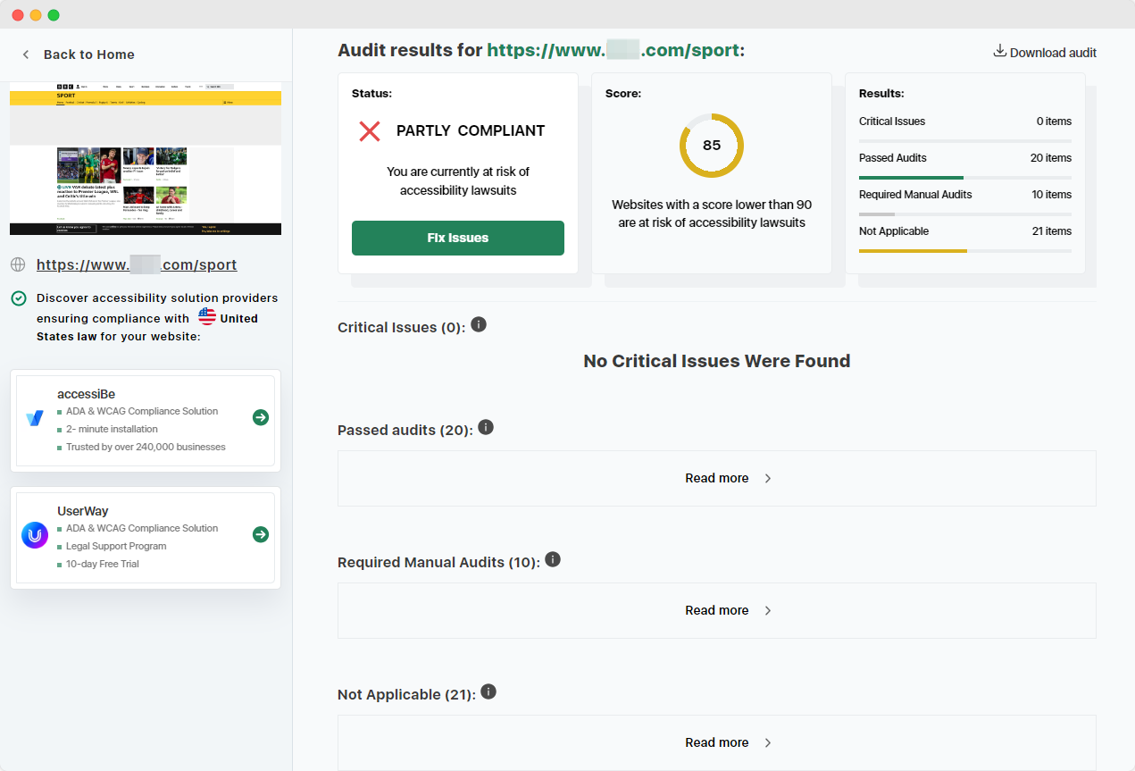 Test Accessibility Score