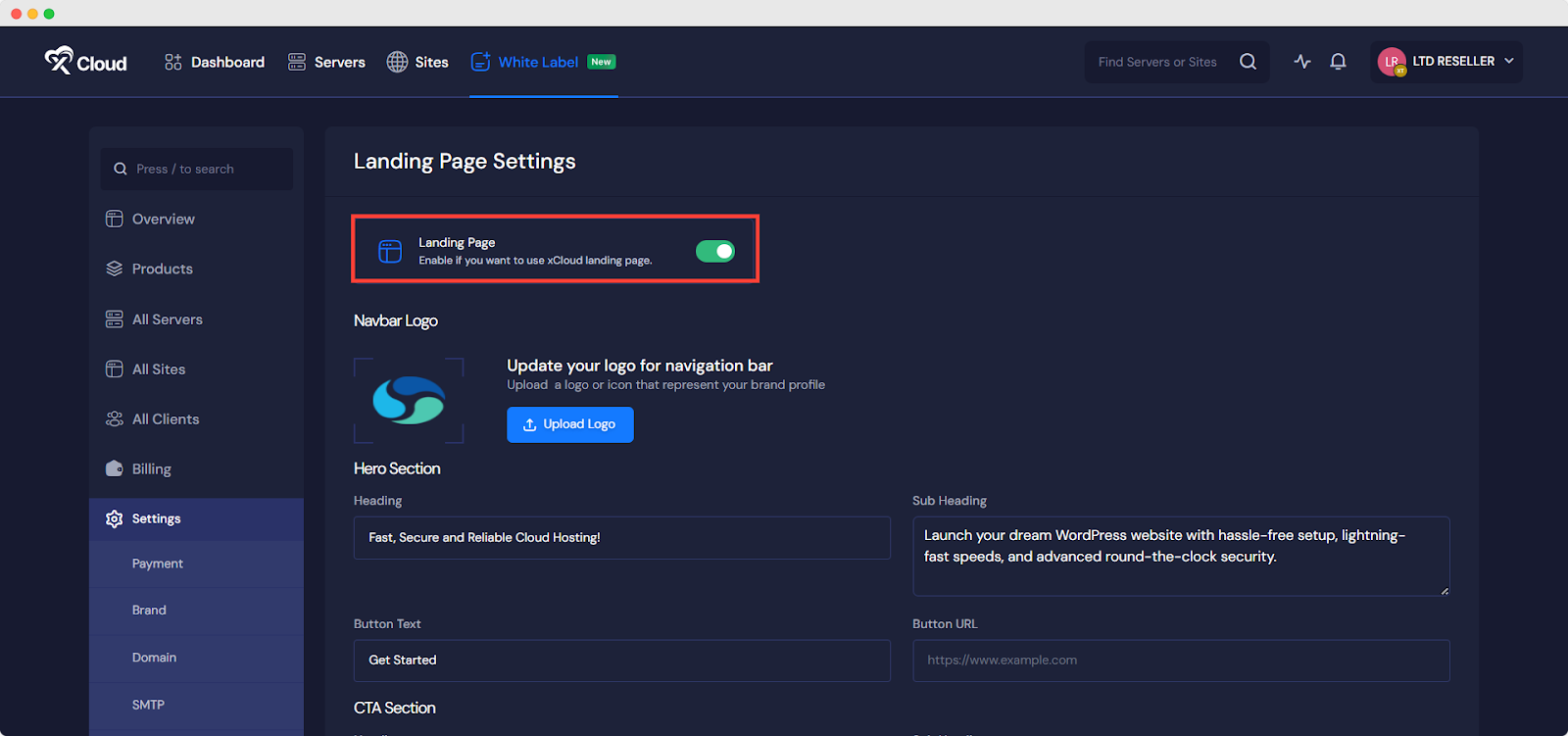 Customize Reseller Landing Page in xCloud 