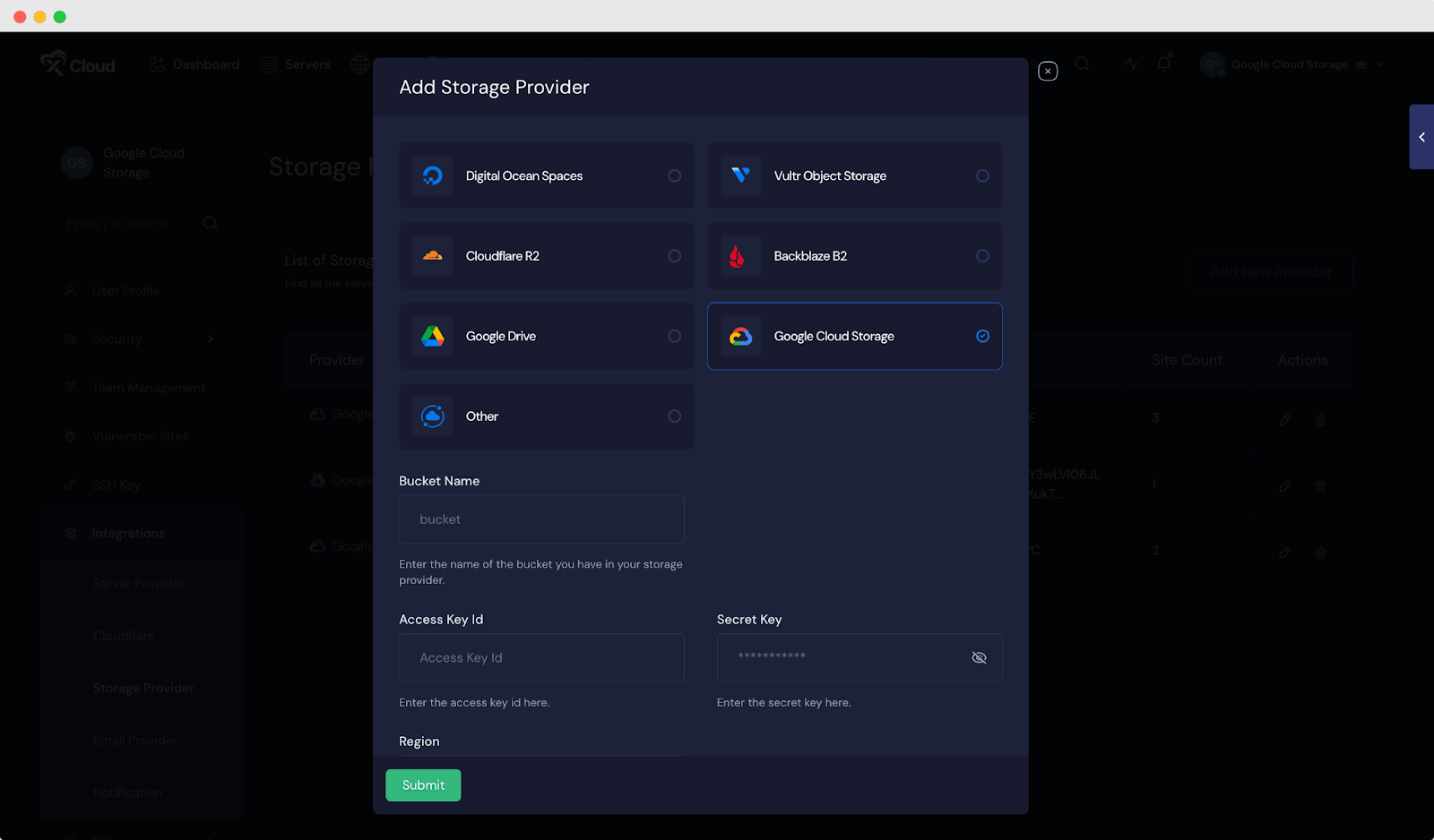 Integrate Google Cloud Storage