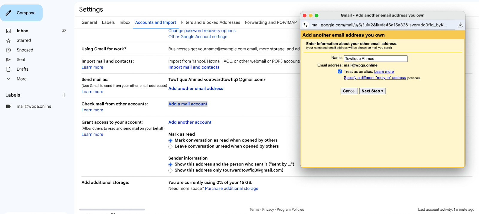 Configure a Business Mail account on Gmail