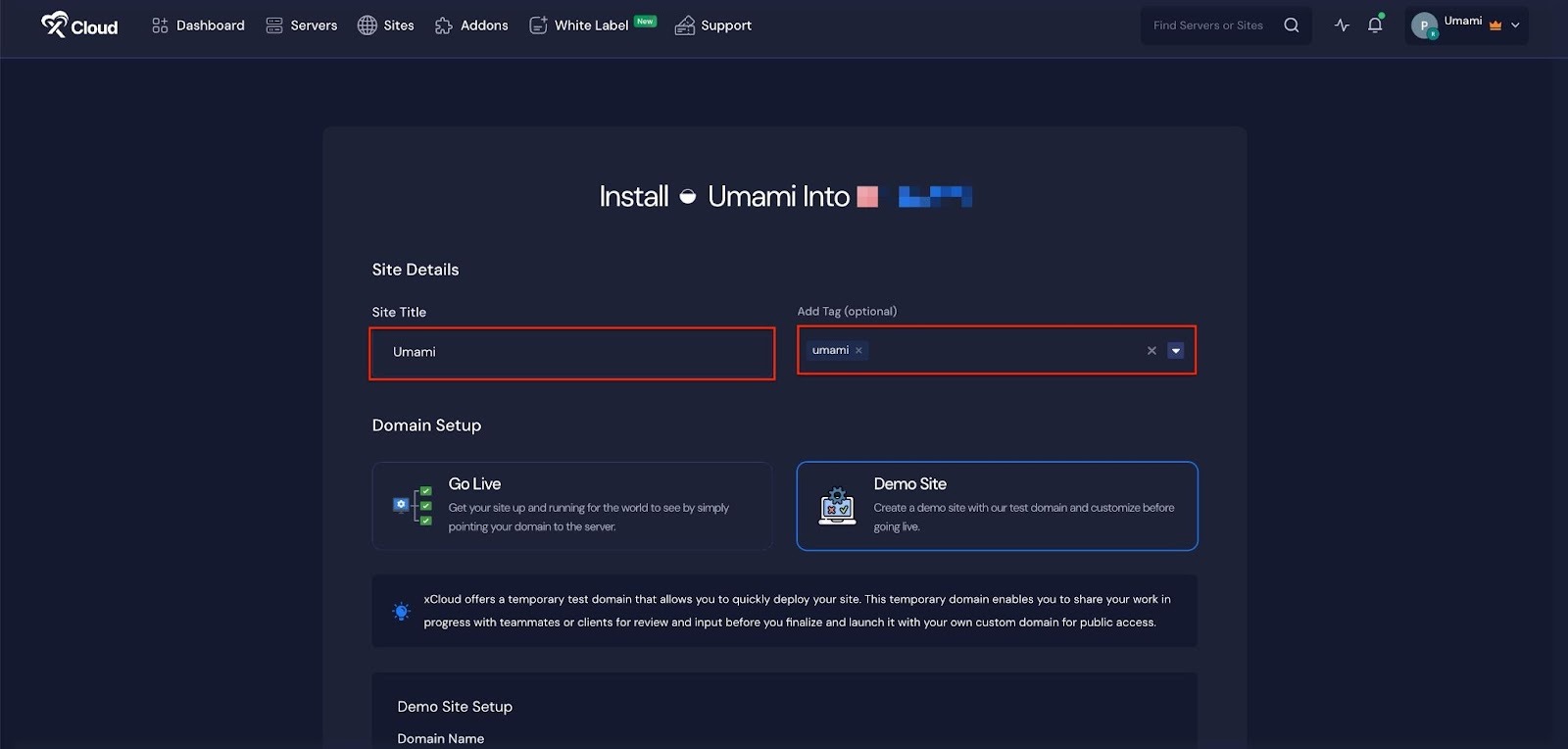 Install Umami with xCloud