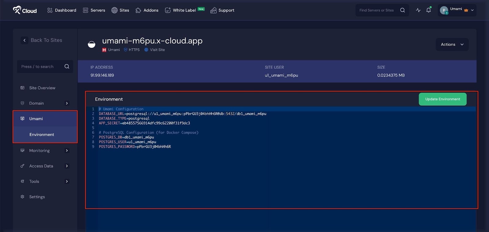 Install Umami with xCloud