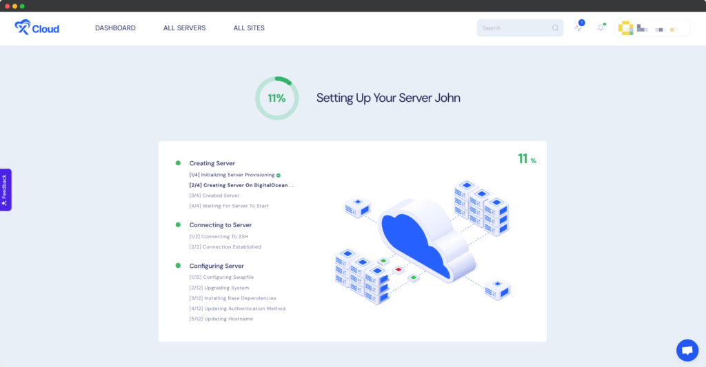 After submitting the form this might take up to 12-15 minutes to make the Digital Ocean server live