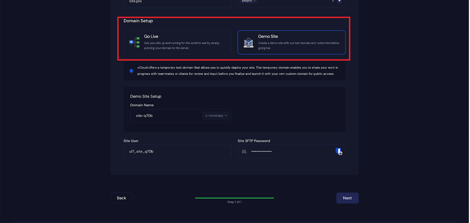 Install Site.pro with xCloud