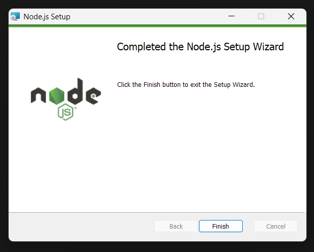 Completed the Node.js Setup Wizard