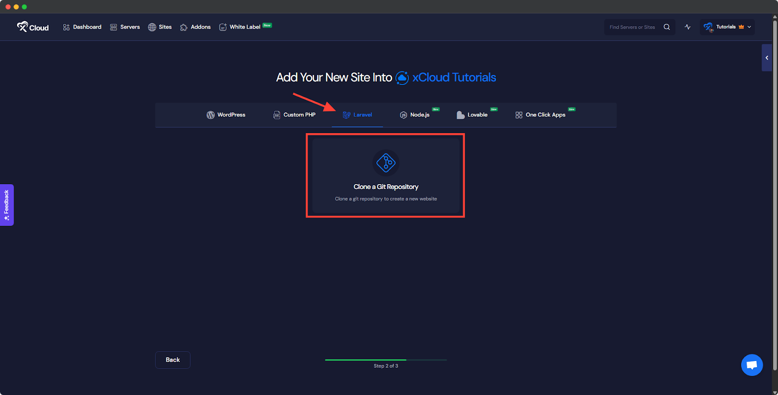 Go to The Laravel Tab