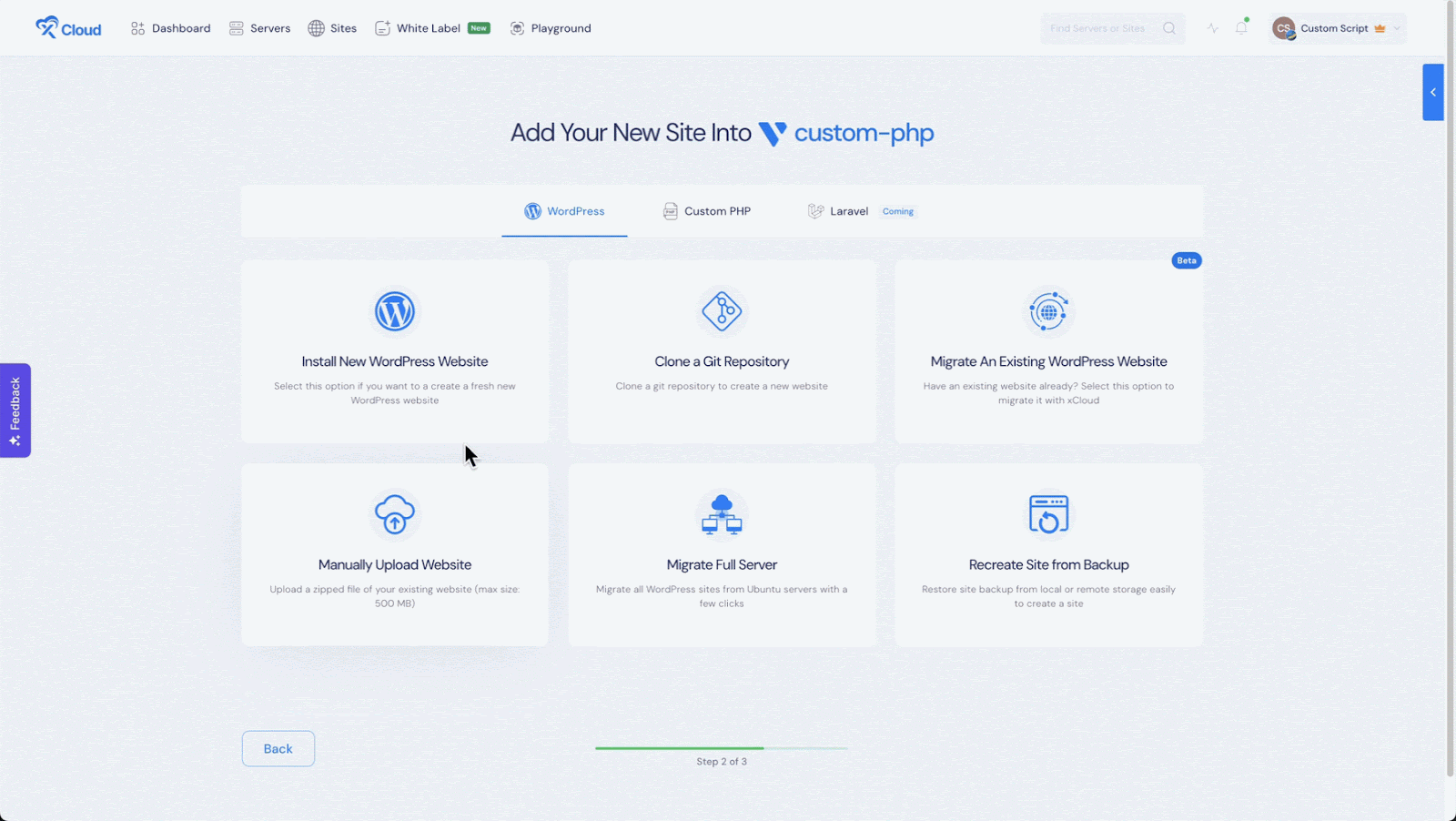 Select Destination Server