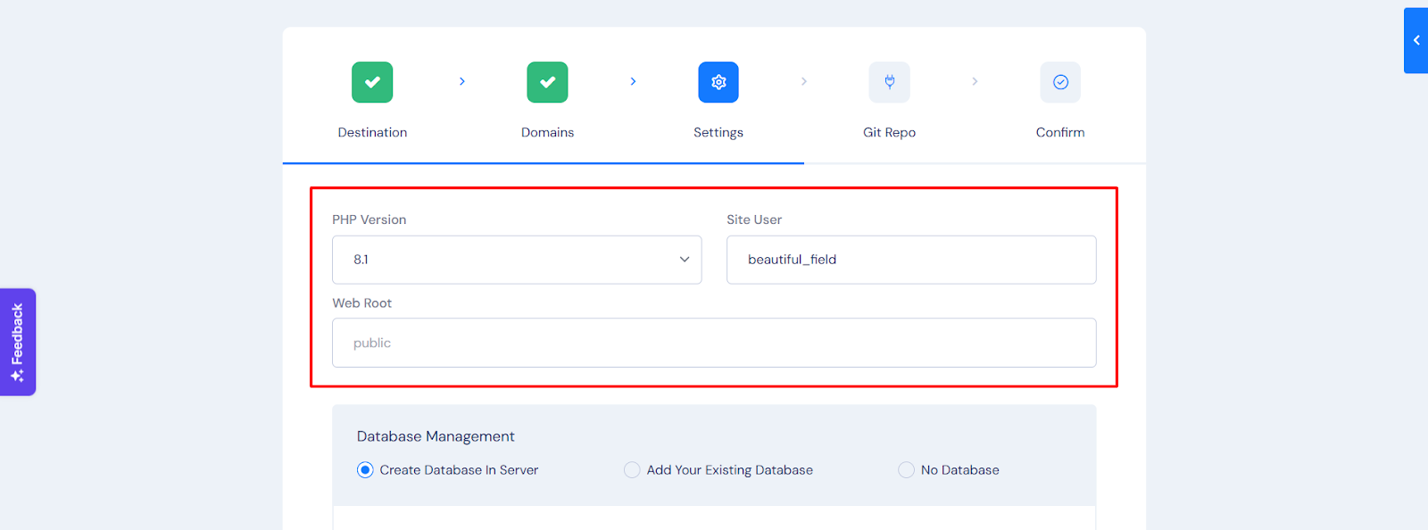 Settings To Manage Database