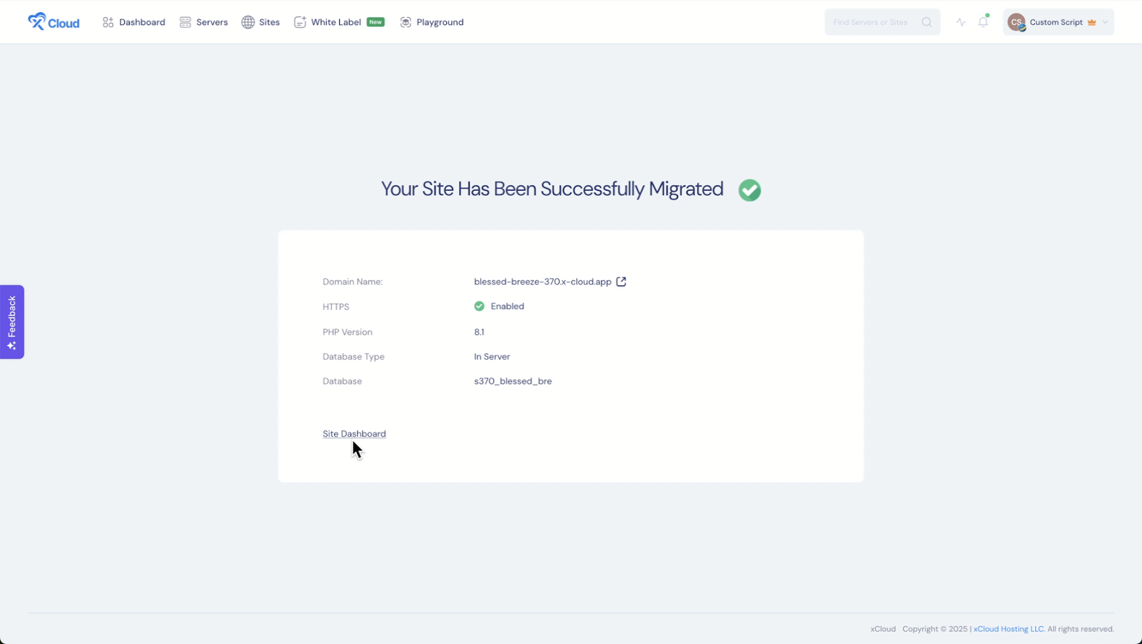 Your site has been successfully migrated