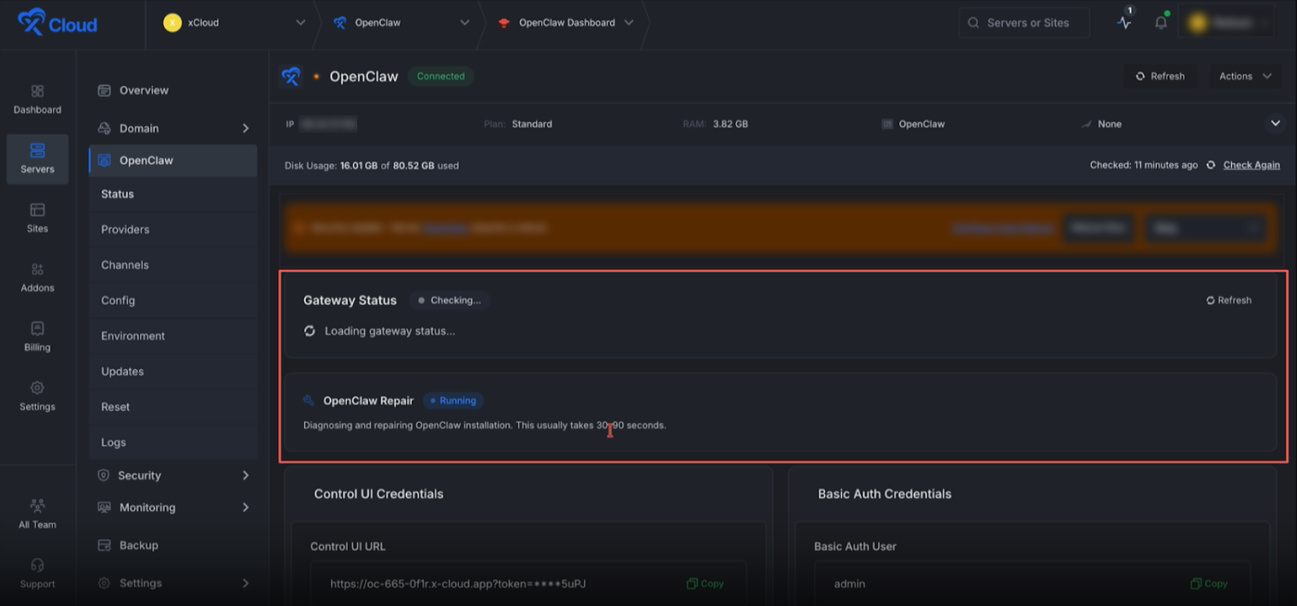 you will be redirected to the โOpenClaw Gateway Statusโ