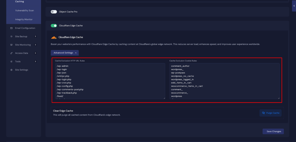 Configure Cache Exclusion Rules