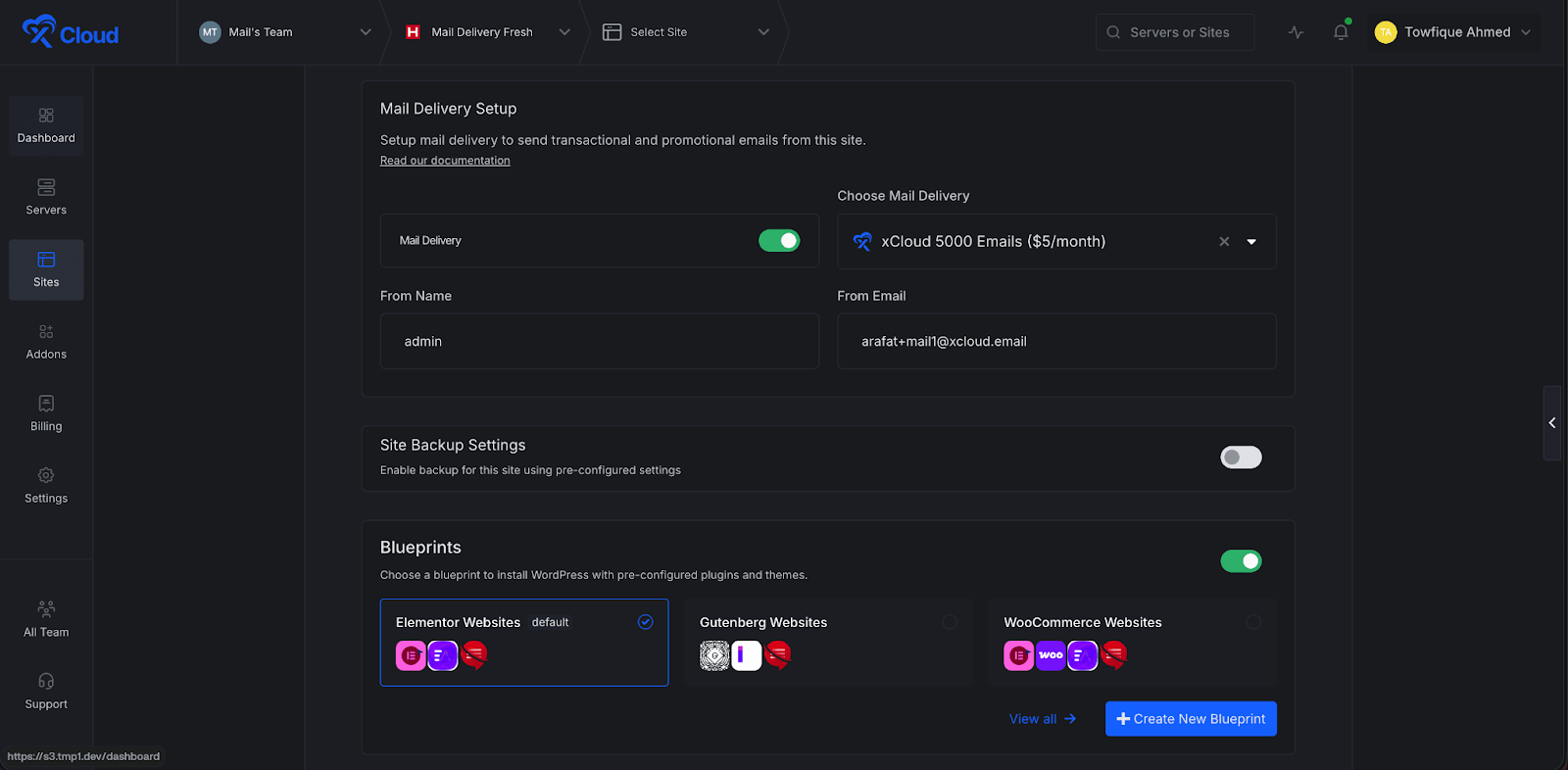 Set up xCloud Mail Delivery Addon