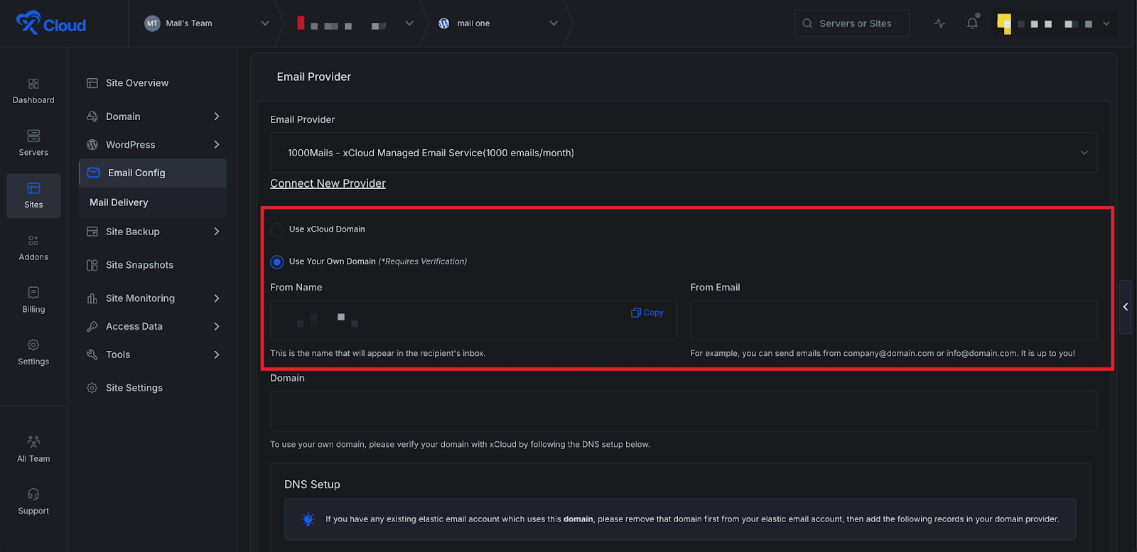 Set up xCloud Mail Delivery Addon
