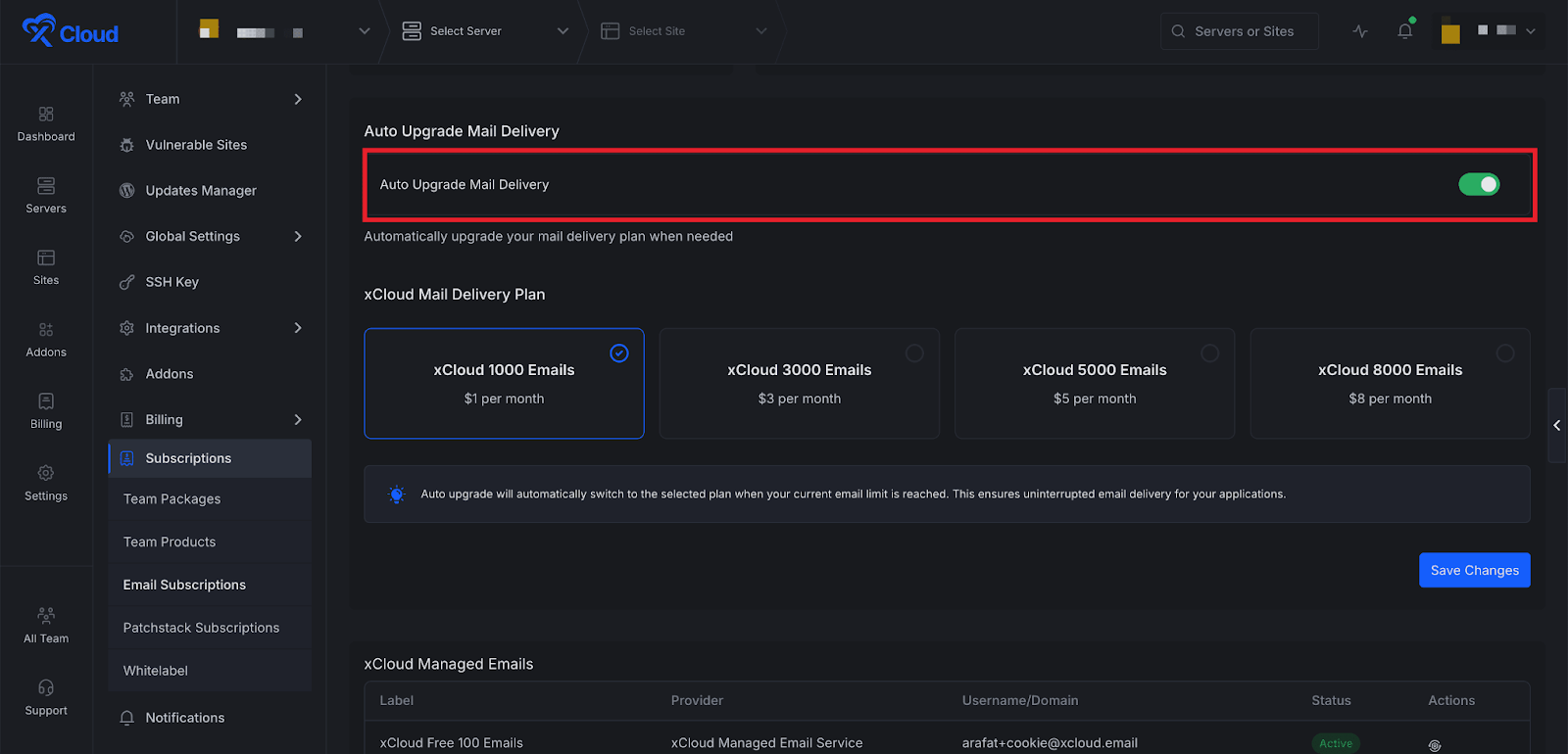 Set up xCloud Mail Delivery Addon