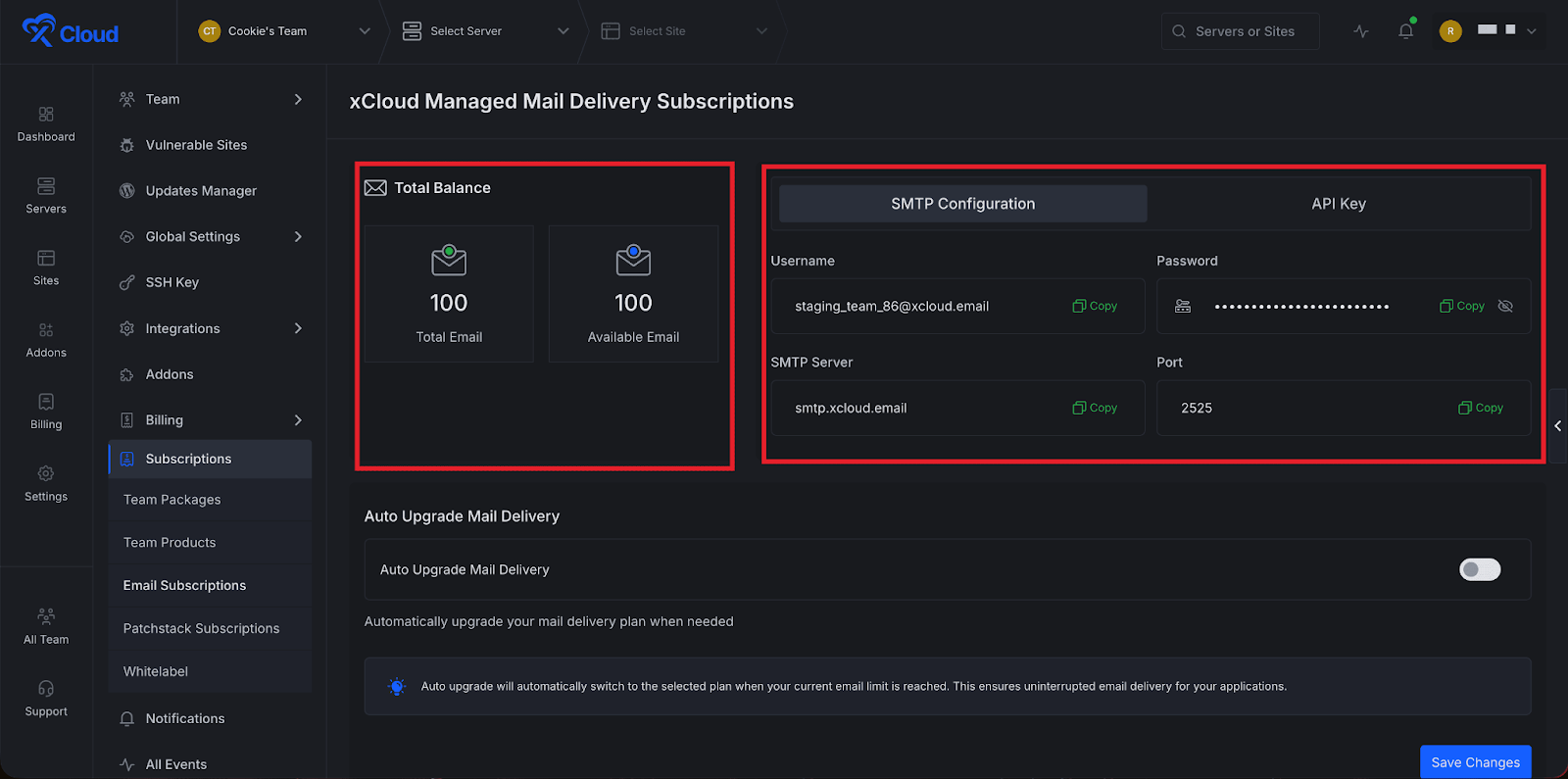 Set up xCloud Mail Delivery Addon