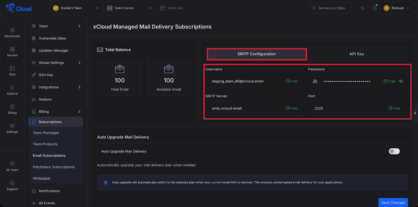 Set up xCloud Mail Delivery Addon