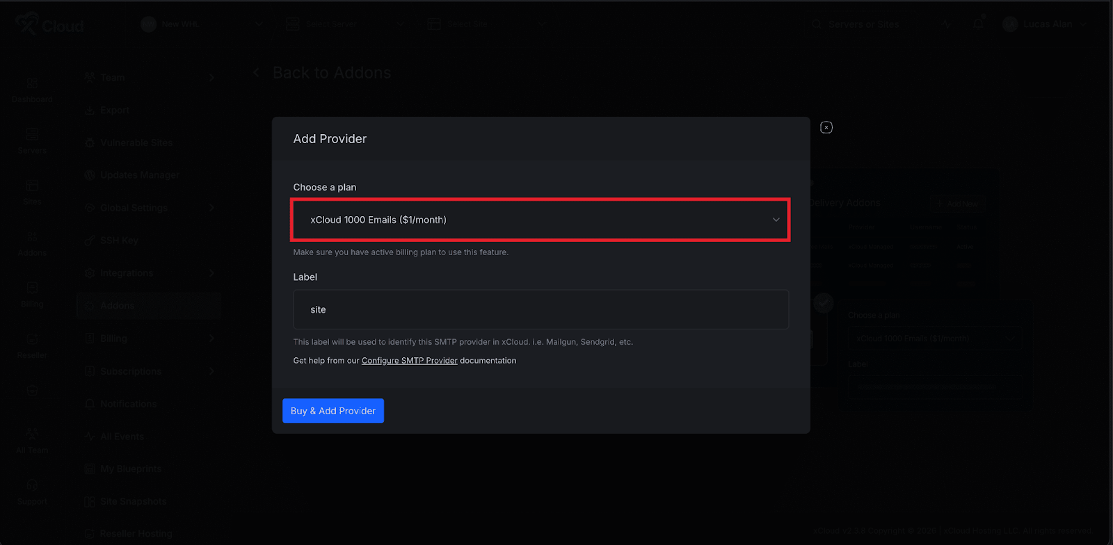 Set up xCloud Mail Delivery Addon