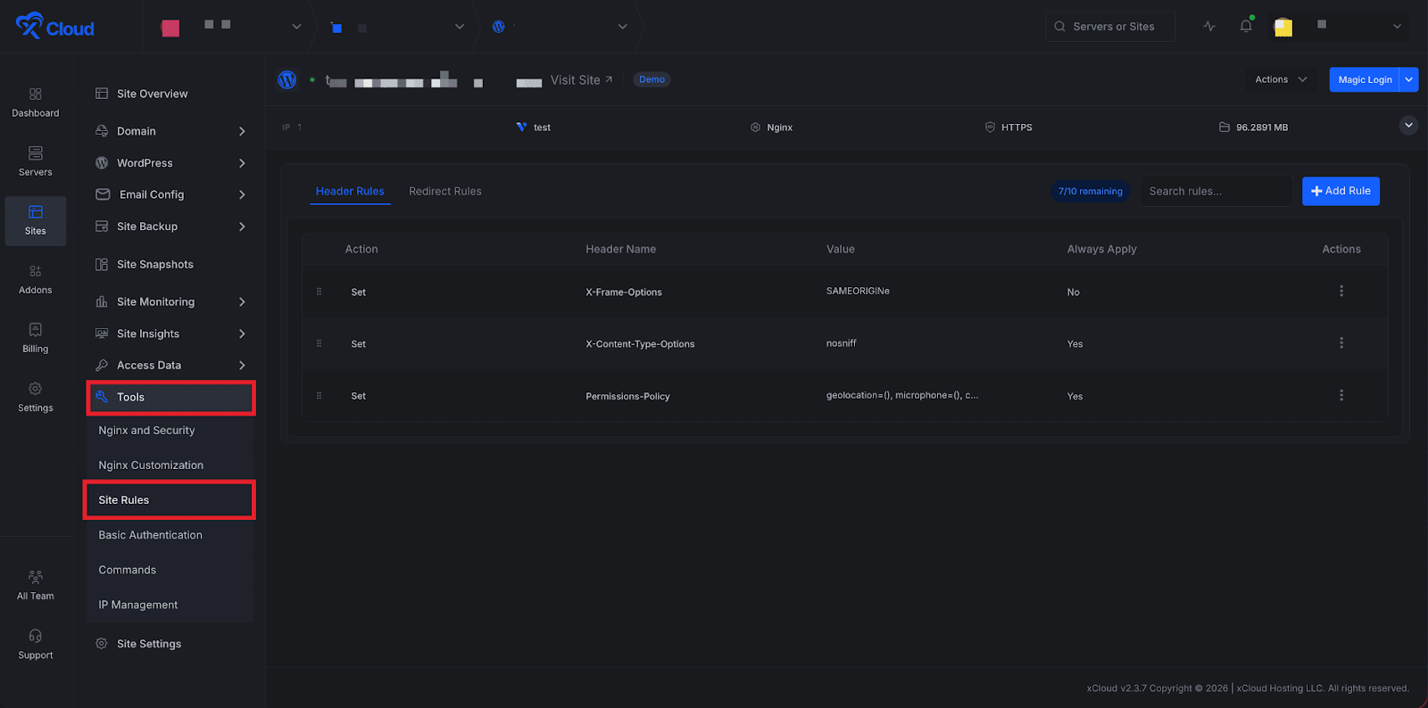 Create And Manage Site Rules