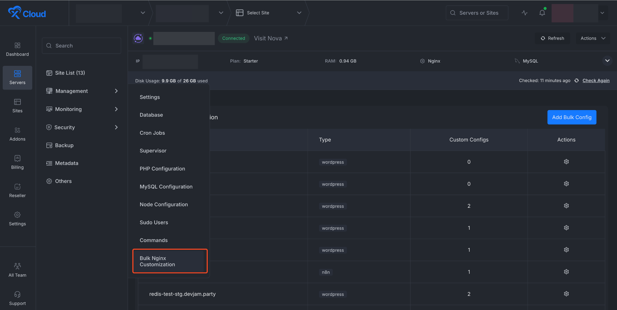 How to Apply Bulk NGINX Customization Across Multiple Sites in xCloud?