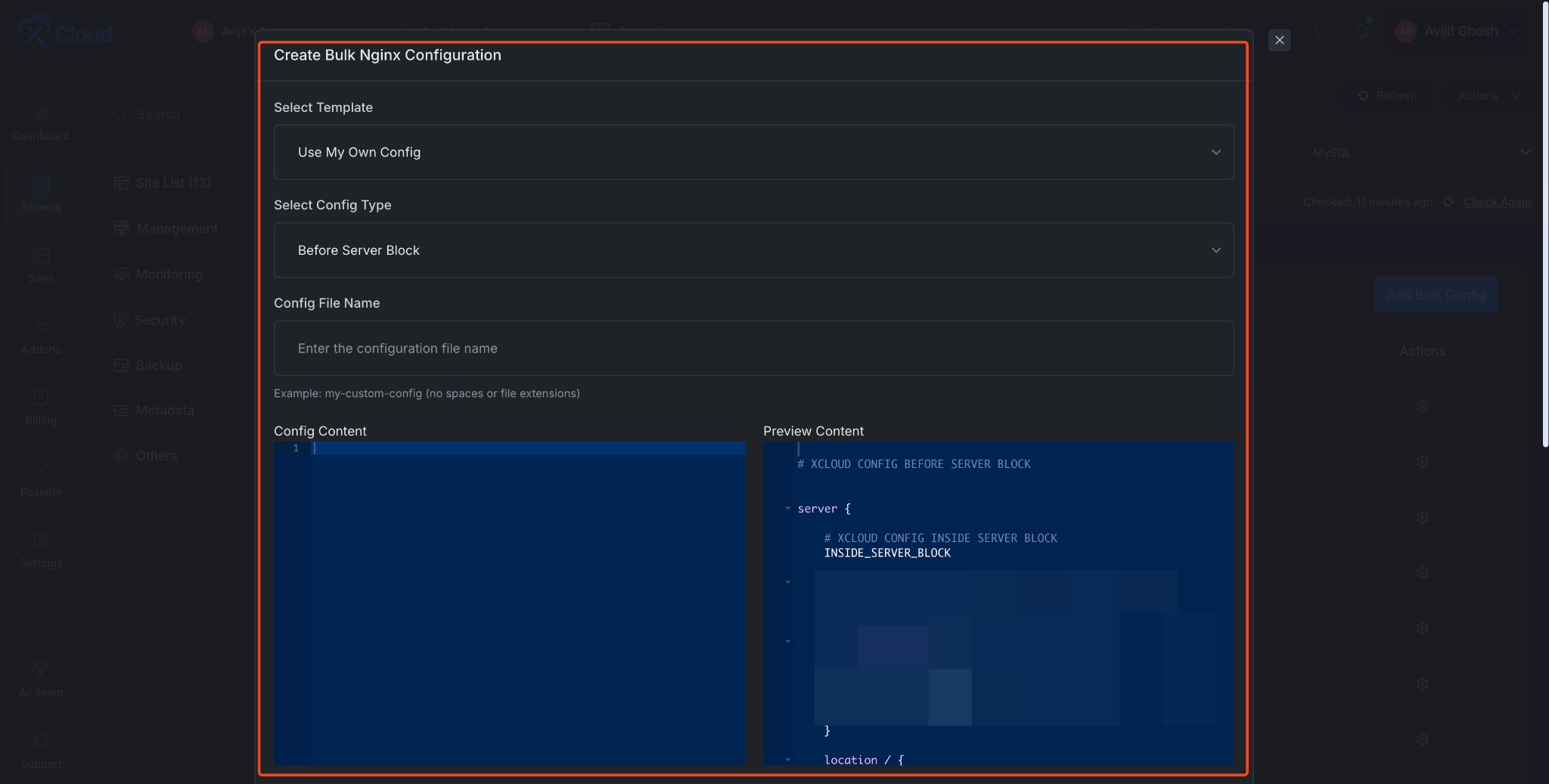 How to Apply Bulk NGINX Customization Across Multiple Sites in xCloud?