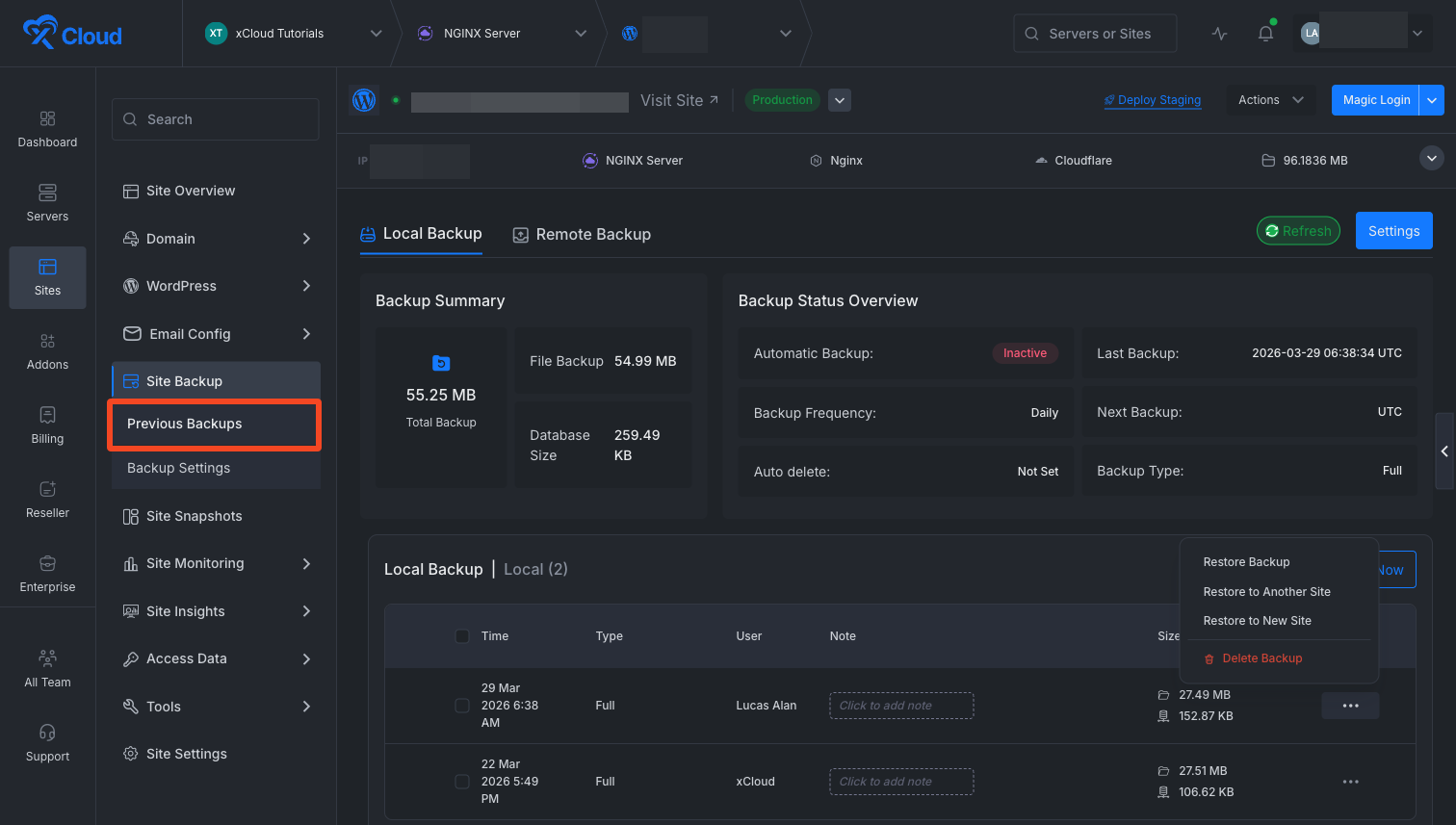Restore a Backup To Another Site