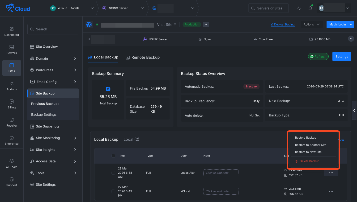 Restore a Backup To Another Site