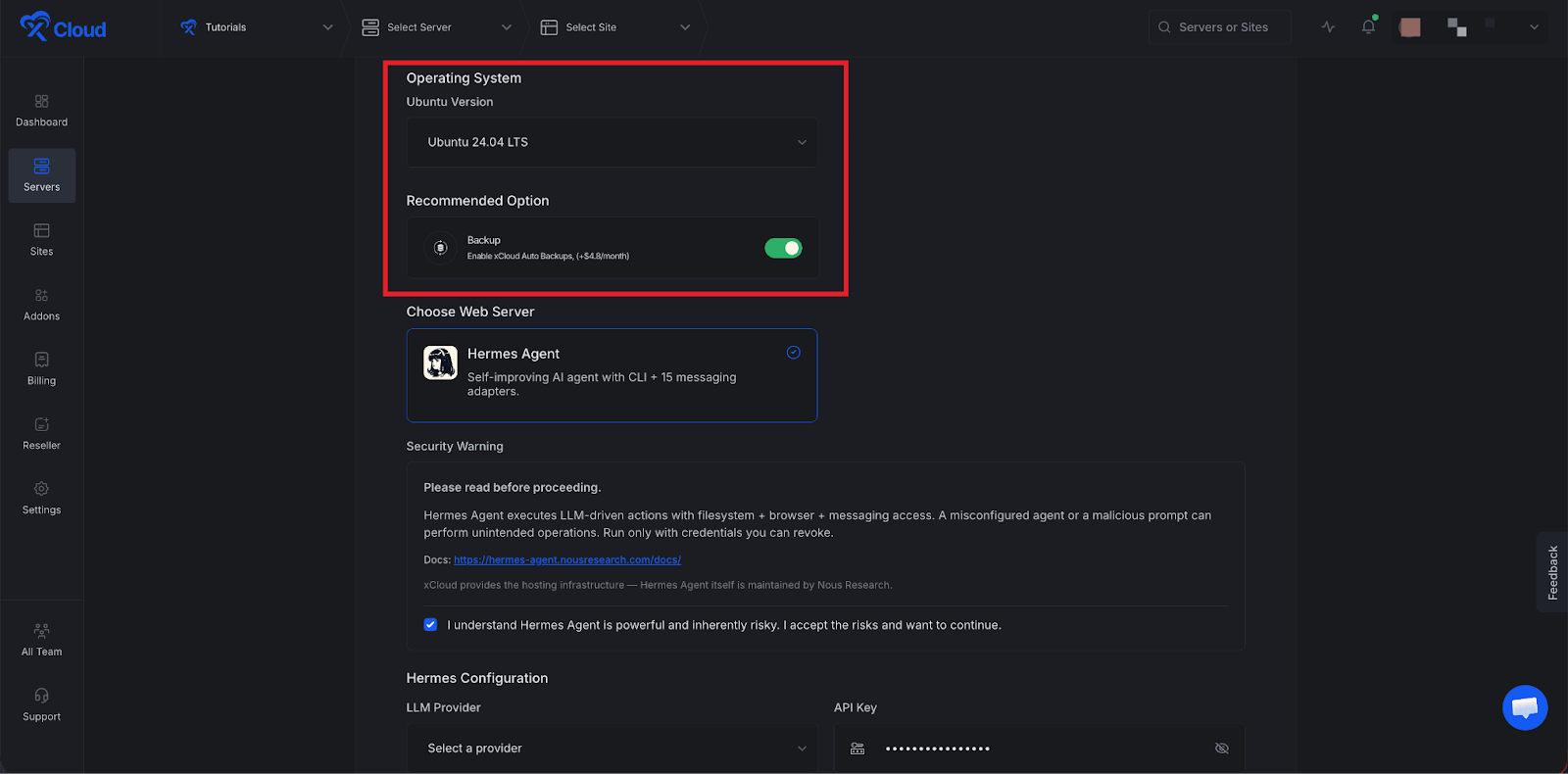 Deploy Hermes Agent with xCloud